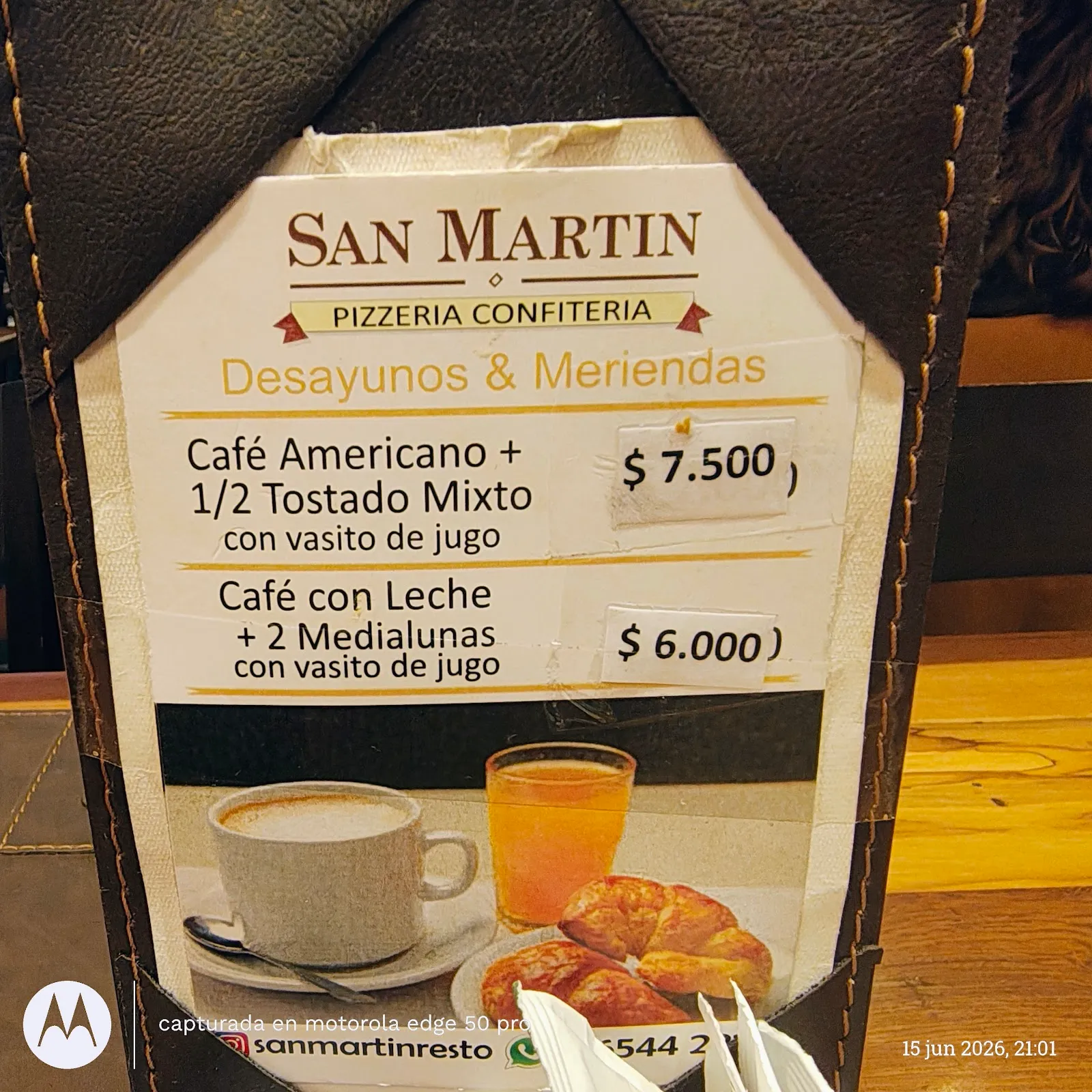 Carta de desayunos y meriendas de San Martín